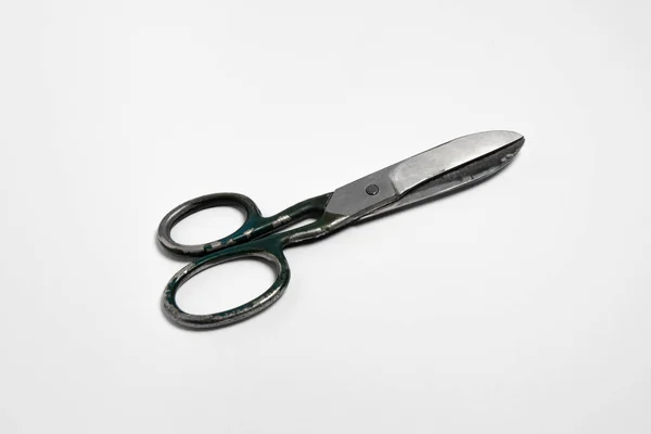 Tailor Scissors Working Tool Seamstress Old Used Scissors Metal White — Stock Photo, Image