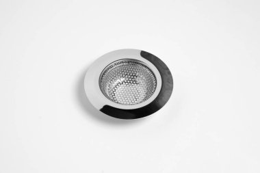 Stainless steel filter for sink on a white background.Kitchen Sink Strainer.High-resolution photo. clipart