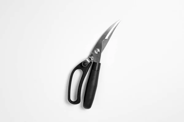Closed Metal Multipurpose Kitchen Scissors Handles White Background Cutting Fish — Stock Photo, Image