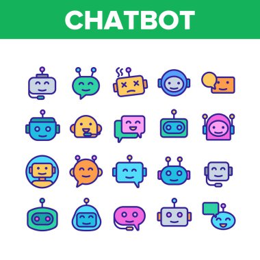 Chatbot Robot Koleksiyon Elementleri Simgeleri Vektörü Ayarla