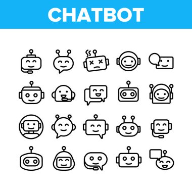 Chatbot Robot Koleksiyon Elementleri Simgeleri Vektörü Ayarla