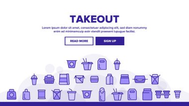 Takeout Gıda Vektör İnce Çizgi Simgeler Seti