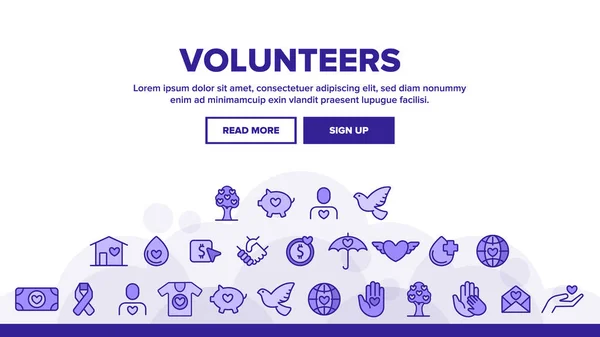 Vrijwilligers, liefdadigheid vector dunne lijn icons set — Stockvector