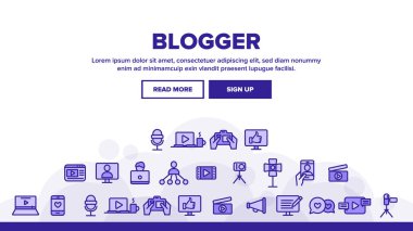 Koleksiyon Blogger İnce Çizgi Simgeler Set Vektör