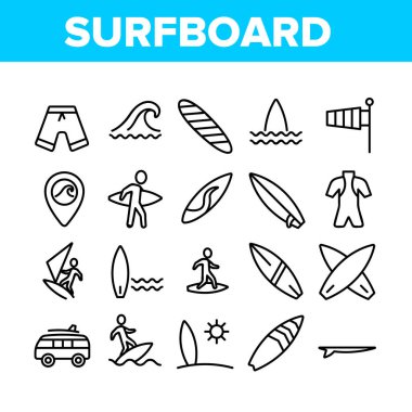 Sörf Tahtası Koleksiyon Elementleri Simgeleri Vektörü Ayarla