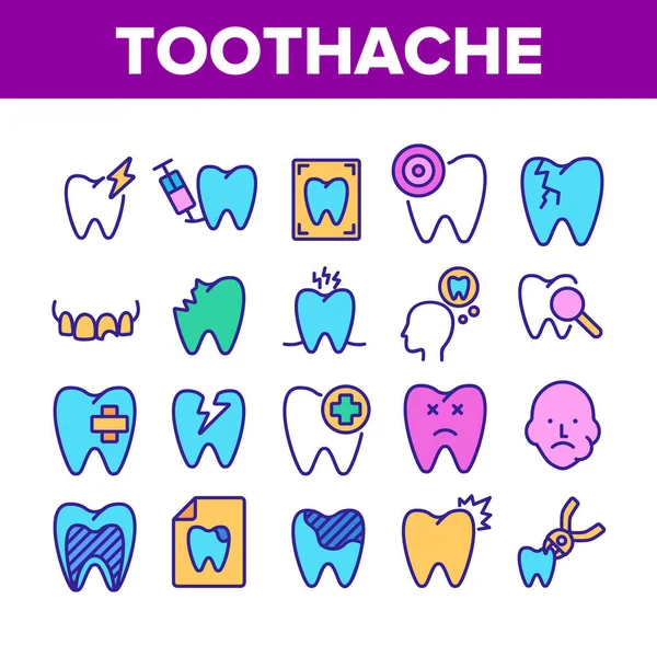 Toothache Collection Elements Icons Set Vector — Stock Vector