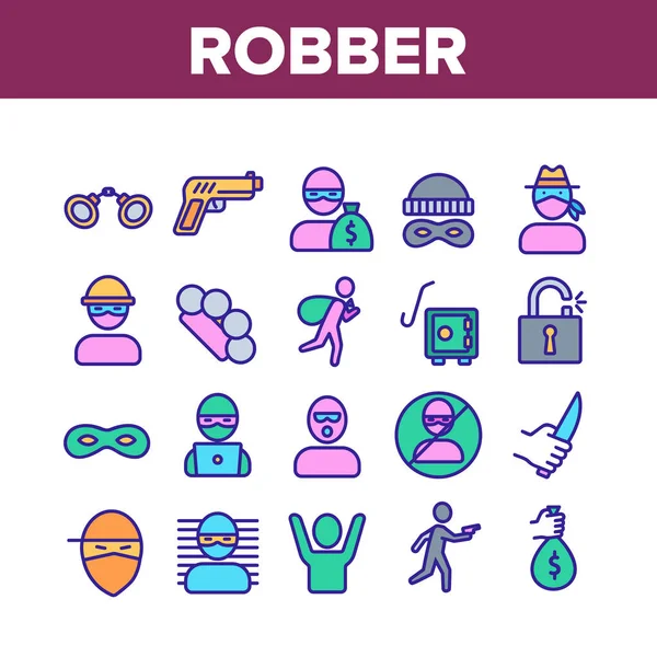 Robber Crime Collezione Elementi Icone Set vettoriale — Vettoriale Stock