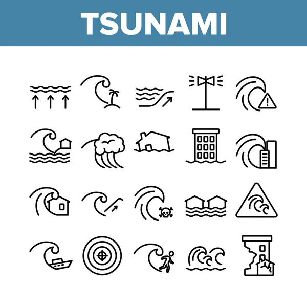 Tsunami Wave Collection Element ikoner uppsättning vektor — Stock vektor