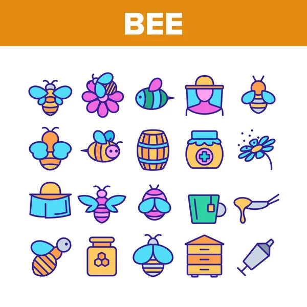 Elementy kolekcji pszczół i miodu Ikony zestaw wektor — Wektor stockowy