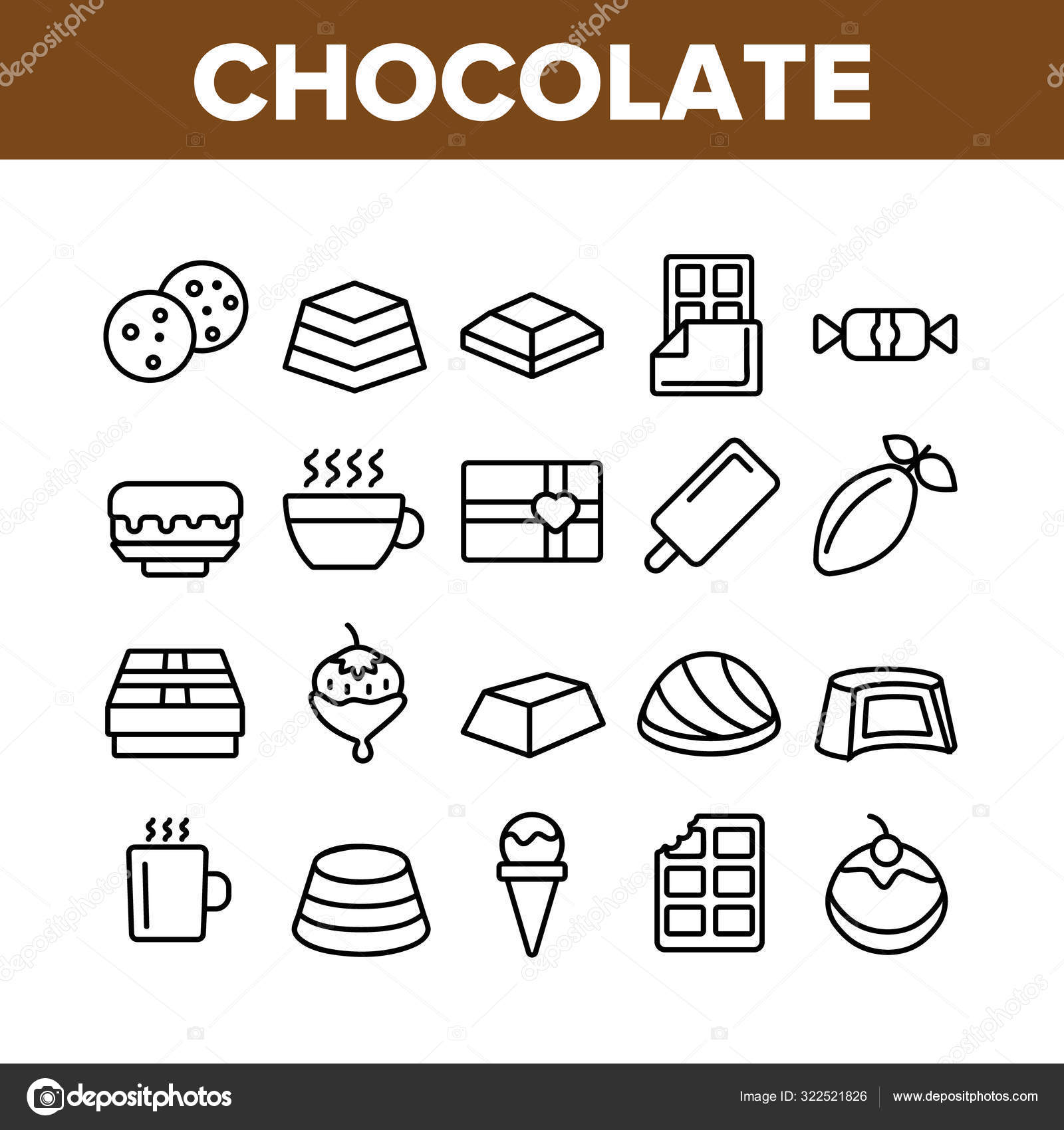Colección Chocolate Elementos Iconos Set Vector Vector de stock ...