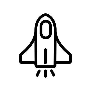 Uzay roketi ikonu vektörü. İzole edilmiş kontür sembolü gösterimi