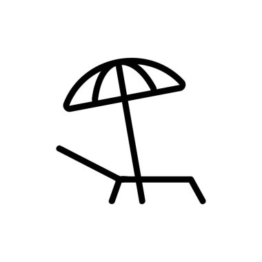 Güneş şezlongu ve şemsiye ikonu vektörü. İzole edilmiş kontür sembolü gösterimi