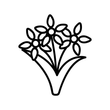 Vazo ikon vektöründe bir buket. İzole edilmiş kontür sembolü gösterimi