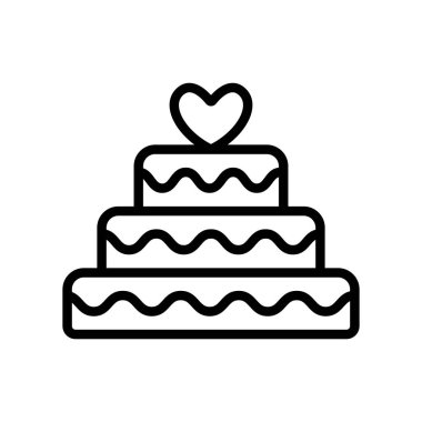 Düğün ikonu vektörü için pasta. İzole edilmiş kontür sembolü gösterimi