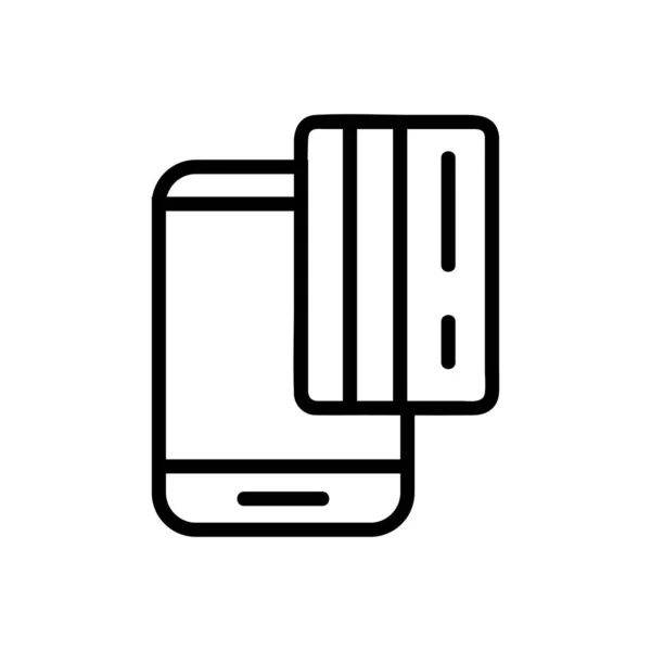 Cartão bancário no vetor ícone do telefone. Isolado contorno símbolo ilustração — Vetor de Stock