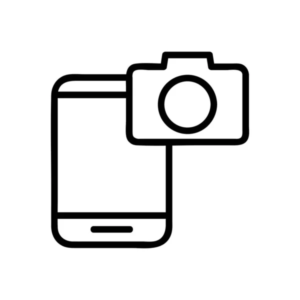 A câmera no vetor ícone do telefone. Isolado contorno símbolo ilustração — Vetor de Stock