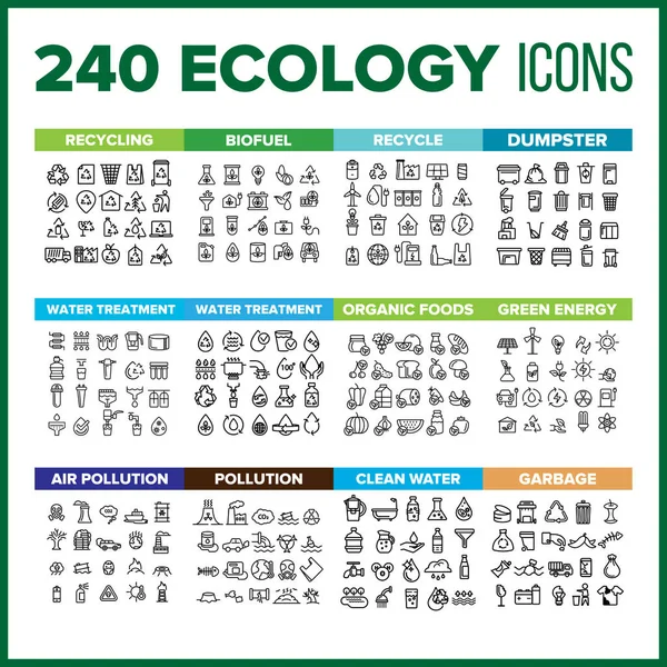 Ícone de Ecologia Linha Fina Big Set Vector — Vetor de Stock