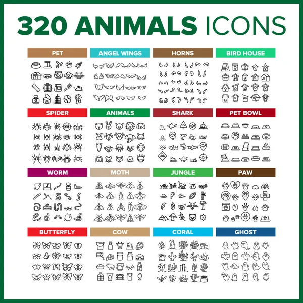 Animals Icon Thin Line Big Set Vector — Stock Vector