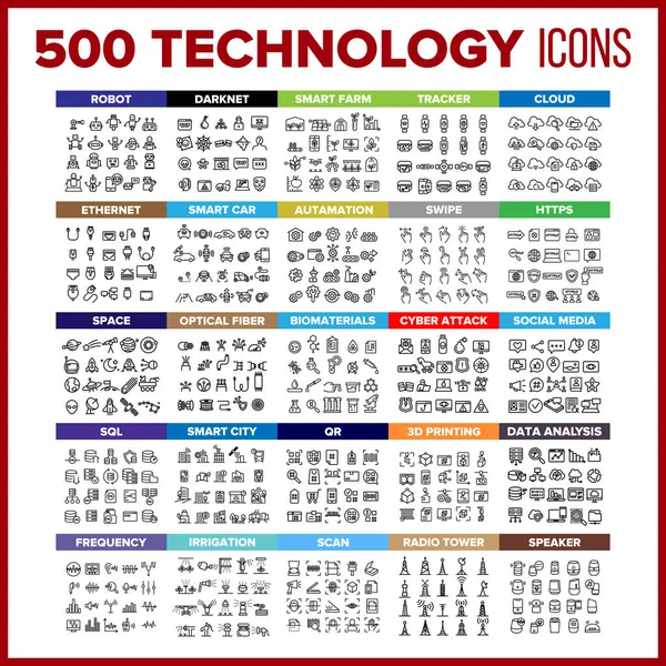 Teknoloji Simgesi İnce Satır Büyük Set Vektörü