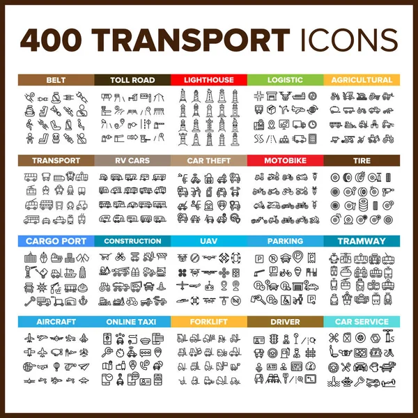 Transport Icon Thin Line Big Set Vector — Stock Vector