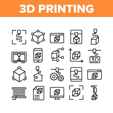 3d Yazdırma İşleme Koleksiyonu Simgeleri Vektörü Ayarla