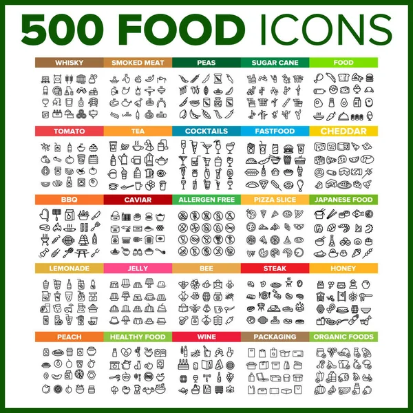 Food Icon Thin Line Big Set Vector — Stock Vector