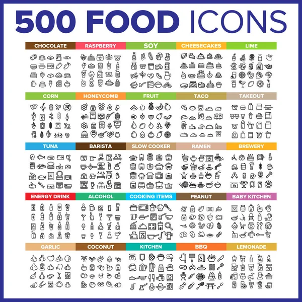 Food Icon Thin Line Big Set Vector — Stock Vector