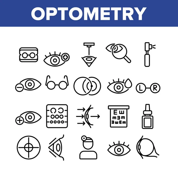 Optometría Salud Ocular Colección Iconos Set Vector — Archivo Imágenes Vectoriales