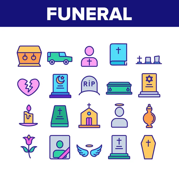 Begravning begravning Ritual Collection ikoner uppsättning vektor — Stock vektor