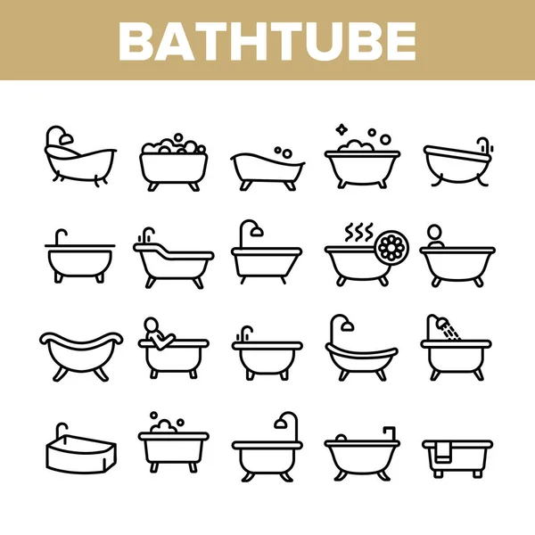 Banyo Tüpü ve Duş Koleksiyonu Simgeleri Vektörü Ayarla — Stok Vektör