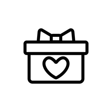 Paket simge vektörünü hediye et. İzole edilmiş kontür sembolü gösterimi