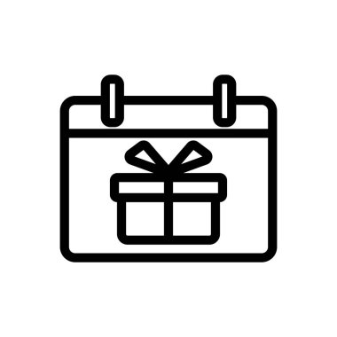 Takvim ve hediye ikonu vektörü. İzole edilmiş kontür sembolü gösterimi
