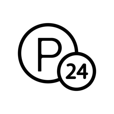 24 saat park ikonu vektörü. İzole edilmiş kontür sembolü gösterimi