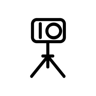 Üç ayaklı bir vektör ikonu üzerinde kamera. İzole edilmiş kontür sembolü gösterimi