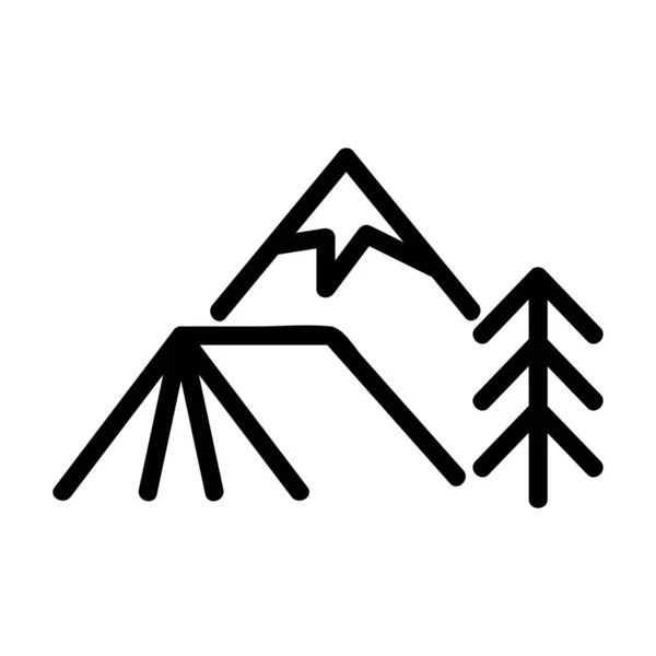 Namiot w pobliżu wektora ikony górskiej. Ilustracja izolowanego symbolu konturu — Wektor stockowy