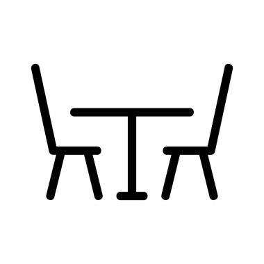 Restoran ikon vektöründeki masa. İzole edilmiş kontür sembolü gösterimi