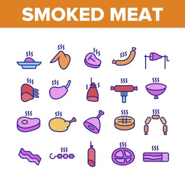 Tütsülenmiş Et Barbeküsü Toplama Simgeleri Vektörü Ayarla