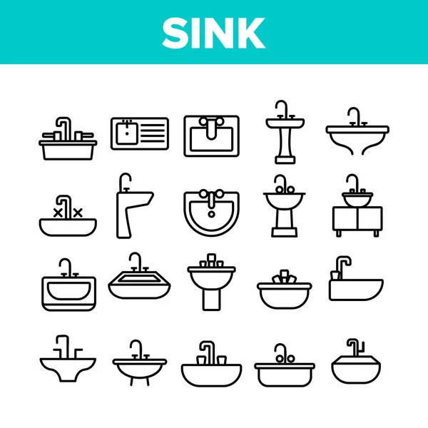 Sink Ceramic Bathroom Collection Icons Set Vector — Archivo Imágenes Vectoriales