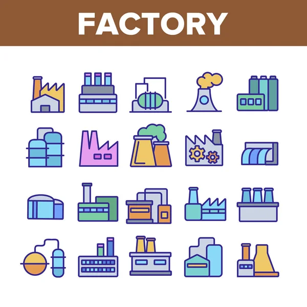 Fabrik Industrial Collection Icons Set Vektor — Stockvektor