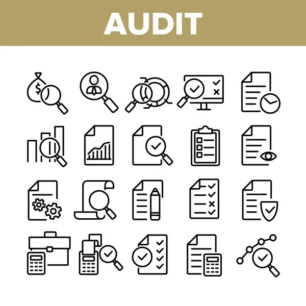 Revision Finansiering Rapport Insamling Ikoner Set Vector — Stock vektor