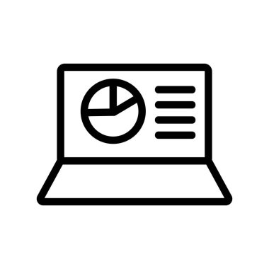 dizüstü bilgisayar ve grafik ikon vektörü. İzole edilmiş kontür sembolü gösterimi