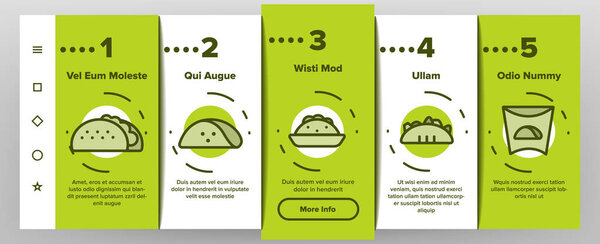 Taco Burrito Onboarding Icons Set Vector