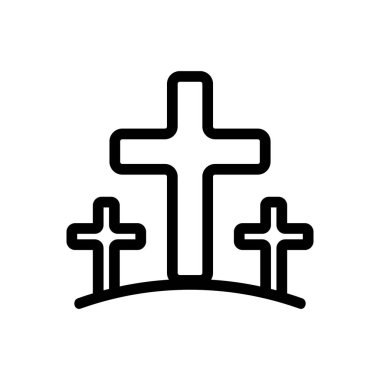 Mezarlık ikonu vektörü. İzole edilmiş kontür sembolü gösterimi