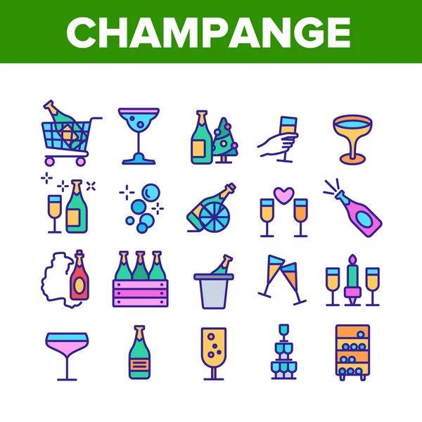 Vector de conjunto de iconos de colección de bebidas de champán — Vector de stock