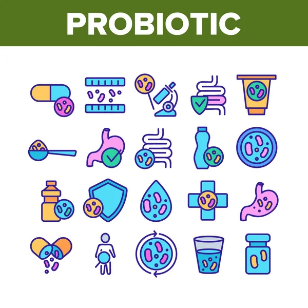 Probiyotik Bakteri Koleksiyon Simgeleri Vektörü Ayarla