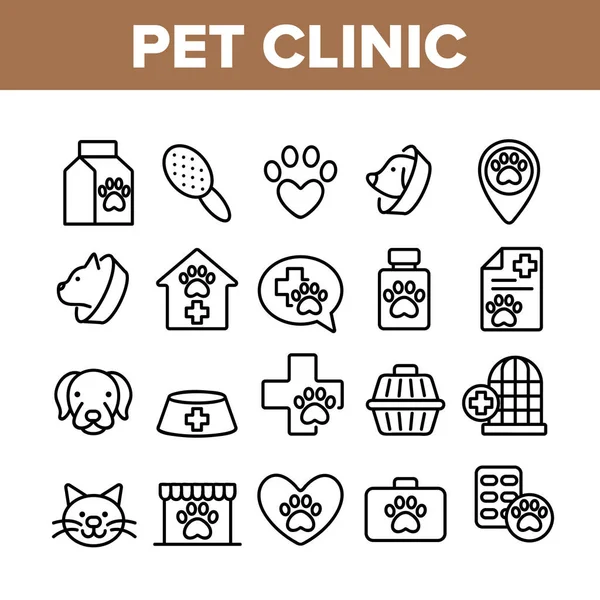 Clínica Pet Veterinária Coleção Ícones Set Vector — Vetor de Stock