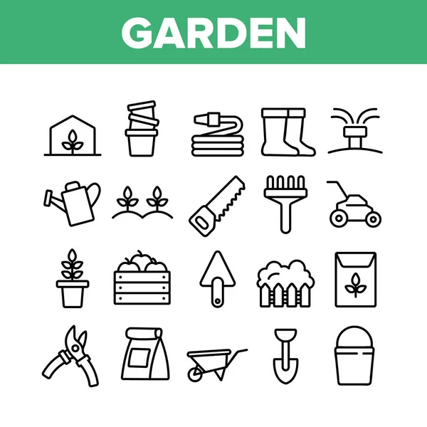 Garden Farming Tool Collection Icons Set Vector — ストックベクタ