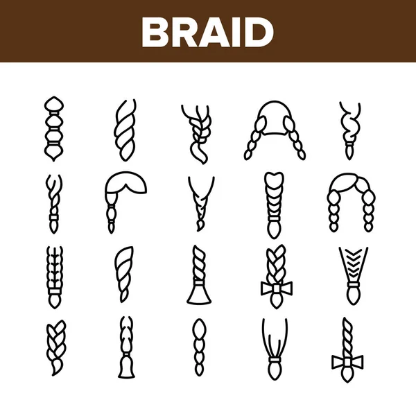 Braid Bread Bread Haairstyle Collection Icons Set Vector — 图库矢量图片