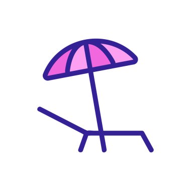 Güneş şezlongu ve şemsiye ikonu vektörü. İzole edilmiş kontür sembolü gösterimi