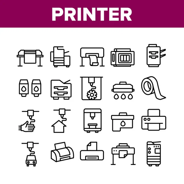 Impresora Equipo Colección Iconos Set Vector — Vector de stock